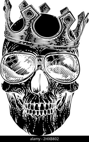 Skull Cool Sonnenbrille Skeleton in Shades und Crown Stock Vektor