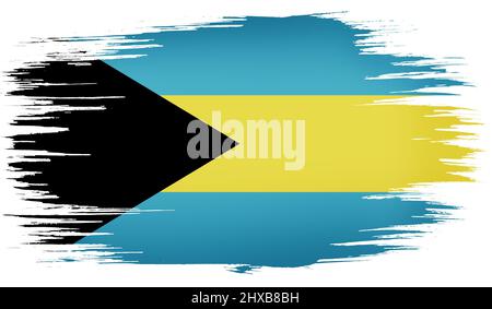 Bunte handgezeichnete Pinselstriche gemalt Nationalflagge der Bahamas. Vorlage für Banner, Karte, Werbung, TV-Werbung, Anzeigen, Webdesign und Stockfoto