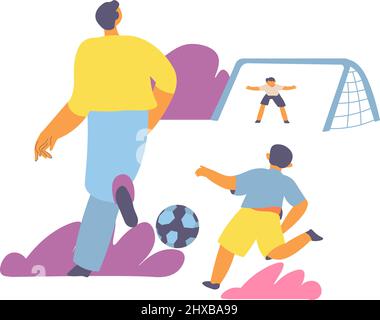 Vater und Sohn spielen Fußball, Familienwochenenden Stock Vektor