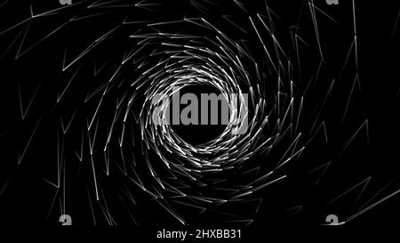 Abstrakter Hintergrund mit Animation von weißen geometrischen Shapesin und abstrakt futuristischen Tunnel mit Licht. Animation der nahtlosen Schleife. Animation von Stockfoto