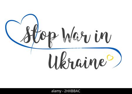 Stop war in Ukraine Illustration mit blauen und gelben Herzen Stockfoto