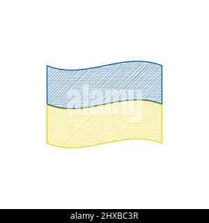 Minimalistische handgezeichnete Linien ukrainische Flagge. Vektordarstellung auf weißem Hintergrund isoliert. Stock Vektor