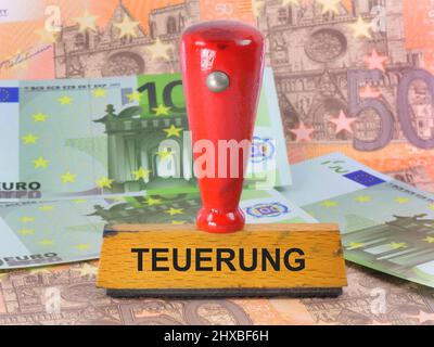 Symbolbild zum Thema Inflation mit einem Stempel Stockfoto