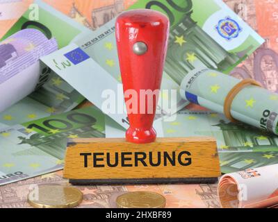 Symbolbild zum Thema Inflation mit einem Stempel Stockfoto