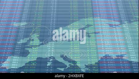 Bild der Datenverarbeitung auf Weltkarte Stockfoto