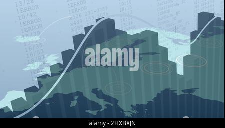 Bild der Datenverarbeitung auf Weltkarte Stockfoto