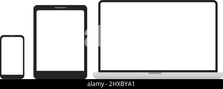 Set aus Computer, Laptop, Tablet und Telefon im flachen Vektorstil. Stock Vektor