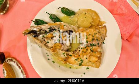Geschmorte spanische Meeresbarsch-Küche im Restaurant Stockfoto