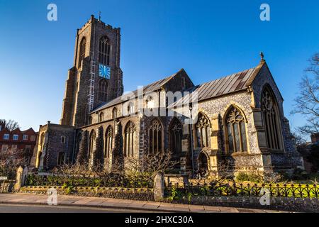 Außenansicht der Kirche St. Giles on the Hill, Norwich, Norfolk, Großbritannien Stockfoto