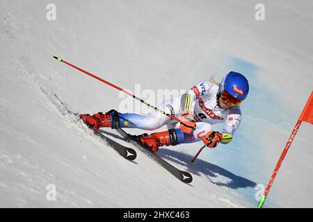 Are, Schweden, am 11. März 2022 Mikaela Shiffrin aus den USA tritt am 11. März 2022 beim ersten Lauf des Damen-Riesenslalom-Events des FIS Alpinen Ski-Weltcups in Are, Schweden, an. Foto: Pontus Lundahl / TT / kod 10050 Foto: Pontus Lundahl / TT / Code 10050 Quelle: TT Nachrichtenagentur/Alamy Live News Stockfoto