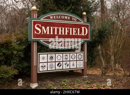 Willkommen bei Smithfield Virginia Sign est. 1752 Stockfoto