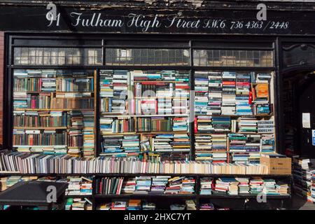 Hurlingham Bookshop, Ranelagh Gardens, Fulham High Street, London, SW6, England, Großbritannien Stockfoto