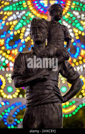 Skulptur von El Casteller während des 2022 (2021+1) Valls Decennial Festivals, zu Ehren der Jungfrau der Candlemas in Valls (Tarragona, Katalonien, Spanien) Stockfoto