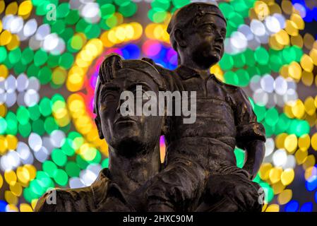 Skulptur von El Casteller während des 2022 (2021+1) Valls Decennial Festivals, zu Ehren der Jungfrau der Candlemas in Valls (Tarragona, Katalonien, Spanien) Stockfoto