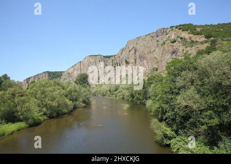 Rotenfels 327m auf der nahe bei Bad Münster am Stein-Ebernburg, Rheinland-Pfalz, Deutschland Stockfoto