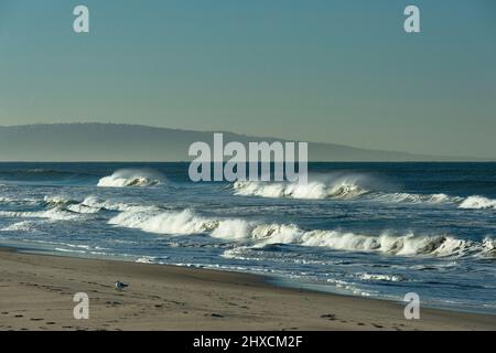 Wellen brechen am Strand des Pazifischen Ozeans, Santa Monica, Kalifornien, USA Stockfoto