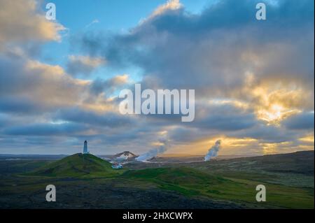 Rekjanes, Leuchtturm, Sommer, Halbinsel Reykjanes, SuÃ urnes, Südwesten, Island Stockfoto