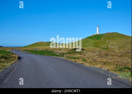 Rekjanes, Leuchtturm, Sommer, Halbinsel Reykjanes, SuÃ urnes, Südwesten, Island Stockfoto