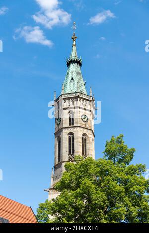 Turm der Stiftskirche St. Amandus in Bad Urach. Stockfoto