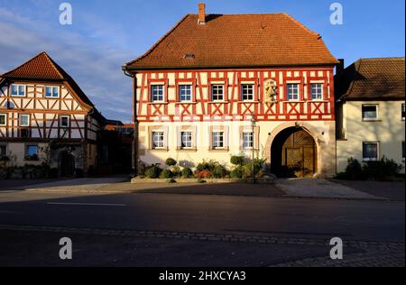 Fachwerkhäuser in Bundorf, Bezirk Haßberge, Unterfranken, Bayern, Deutschland Stockfoto