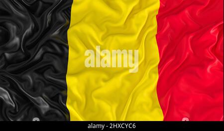 Flagge belgiens durch den Wind geblasen. 3D Hintergrund rendern Stockfoto
