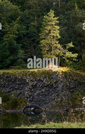 Der Basaltsee Tintenfass bei Riedenberg im NSG Schwarze Berge des Biosphärenreservats Rhön, Kreis Bad Kissingen Unterfranken, Franken, Bayern, Deutschland Stockfoto