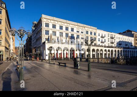 Hansestadt Hamburg, Blick über die Schleusenbrücke auf die Alsterarkaden Stockfoto