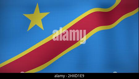 Bild der beweglichen Flagge der demokratischen republik kongo, die winkt Stockfoto