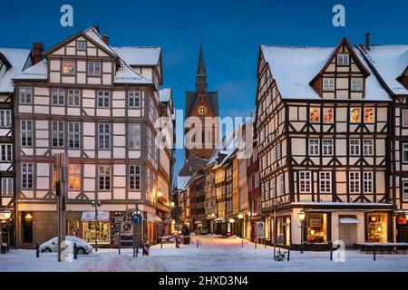 Marktkirche und Altstadt in Hannover, Deutschland im Winter Stockfoto