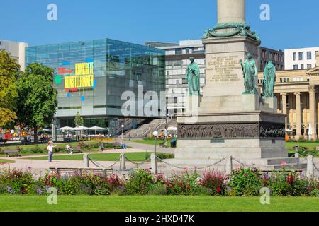 Blick von der Jubiläumssäule am Schlossplatz auf das Kunstmuseum, Stuttgart, Baden-Württemberg, Deutschland Stockfoto