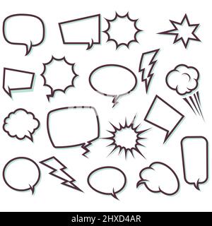 Sammlung von leeren Comic Sprechblasen, Cartoon Retro Aufkleber, Info Blasen, Vektor Stock Vektor