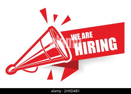 Wir stellen ein Banner mit vintage Megaphon oder Lautsprecher, Stellenanzeige, Vektor Stock Vektor