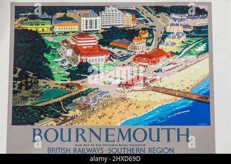 England, Dorset, Bournemouth, Vintage British Railways Werbeplakat Stockfoto