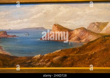 England, Dorset, Dorchester, Dorset Museum, Gemälde mit dem Titel „View towards Portland, Dorset“ von Edward Francis D Pritchard aus dem Jahr 1880 Stockfoto