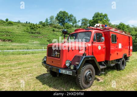 Lützelbach, Hessen, Deutschland, Magirus Deutz F Mercur 125 A, Panzerfeuerwerk, Baujahr ca. 1963, Hubraum 7412 ccm, Stockfoto