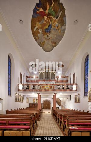 St. Bonifatius, Kirche, Wehrkirche Aschfeld, Galerie, Orgel, Advent, Aschfeld, Main-Spessart, Franken, Bayern, Deutschland Stockfoto