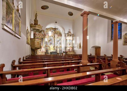 St. Bonifatius, Kirche, Wehrkirche Aschfeld, Hochaltar, Advent, Aschfeld, Main-Spessart, Franken, Bayern, Deutschland Stockfoto