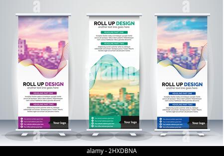 Roll-up Banner Ständer Vorlage Design, Standee, X Banner Vorlage editierbare Vektor-Illustration Stock Vektor