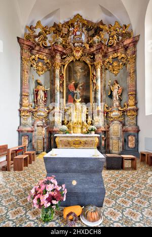 St. Bonifatius, Kirche, Wehrkirche Aschfeld, Aschfeld, Main-Spessart, Franken, Bayern, Deutschland Stockfoto