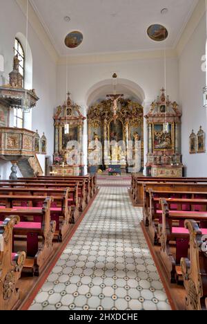 St. Bonifatius, Kirche, Wehrkirche Aschfeld, Aschfeld, Main-Spessart, Franken, Bayern, Deutschland Stockfoto