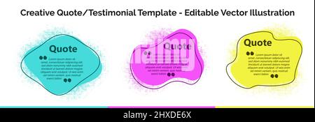 Kreative editierbare Vektor-Zitat, Zitat Blase, Banner Illustration, Testimonial, Infografiken, Text in Klammern, Zitation leere Sprechblasen Stock Vektor