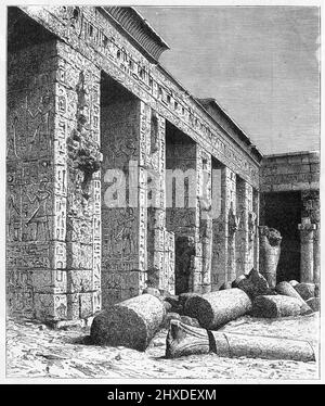 Stich des Palastes von Raamses III in Ägypten, aus einer Publikation um 1900 Stockfoto