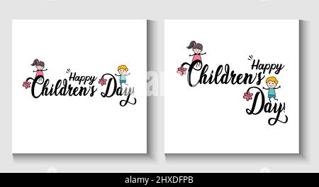 Happy Children's Day Grußansage editierbare Vorlage. Stock Vektor