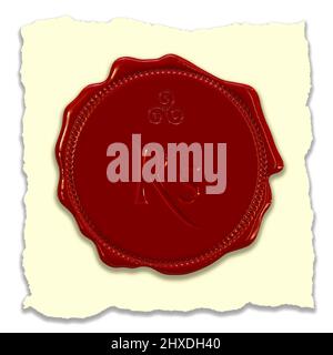 Rotes Wachssiegel mit den beiden Großbuchstaben RS , celtic Stockfoto