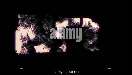 Bild eines nft Krypto-Währungs-Hologramm-Symbols, das sich auf schwarzem Hintergrund dreht Stockfoto