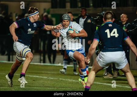 Monigo Stadium, Treviso, Italien, 11. März 2022, Giacomo Ferrari (C) (Italien) und Rhys Tait (c) (Schottland) während des 2022 Six Nations Under 20 - Italien vs Schottland - Rugby Six Nations-Spiels Stockfoto