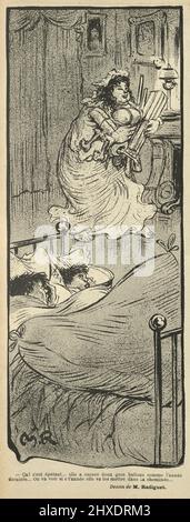 Vintage Französisch Cartoon, - Cat c'est épatant… elle a encore deux gros ballons comme l'année dernière… On va voir si ct'année elle va les mettre dans ia cheminée…, 1890s, 19. Jahrhundert Stockfoto