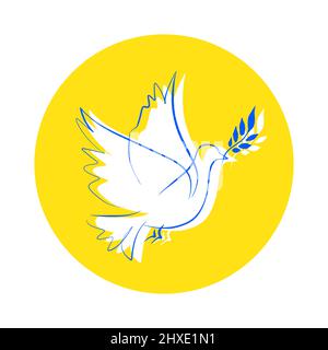 Peace for Ukraine Konzeptskizze in Form von Aufklebern, Ukrainisch mit Friedenstaube, ukrainische Nationalfarben - gelb und blau Stock Vektor