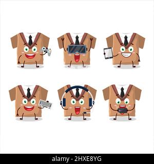 Schule uniform braun Cartoon-Charakter spielen Spiele mit verschiedenen niedlichen Emoticons. Vektorgrafik Stock Vektor