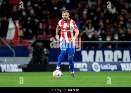 Madrid, Spanien. 11. März 2022. Madrid, Spanien; 11.03.2022.- Atletico de Madrid gegen Cadiz Fußball gegen La Liga Spanien Spiel 28 im Wanda Metropolitano Stadion, Madrid. Atletico de Madrid-Spieler Hector Herrera. Spieler von Cádiz Final Score 2-1 Atletico Gewinner Credit: Juan Carlos Rojas/dpa/Alamy Live News Stockfoto